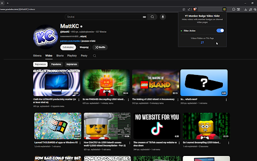 YT Member Badge Video Hider