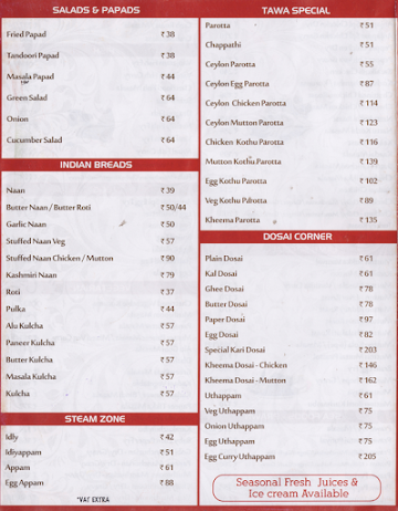 Anjappar menu 