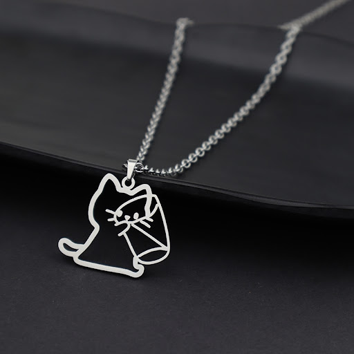 Title 1, Cute Cat Drinking Water Alloy Necklace — Charmi...