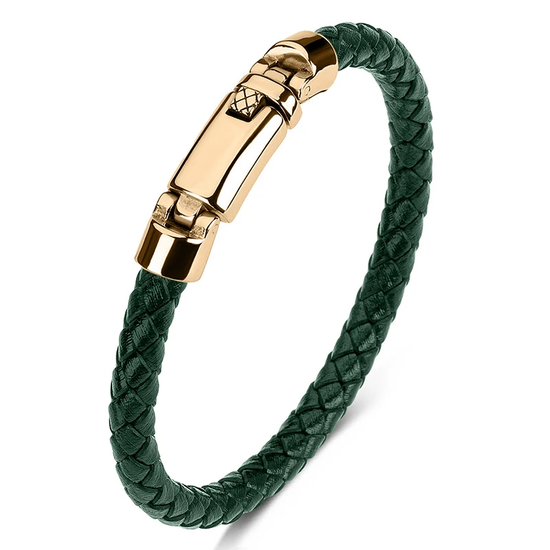 Handgeweven lederen armband van roestvrij staal, klassiek en luxe voor dames en heren. Een stijlvolle en duurzame accessoire.