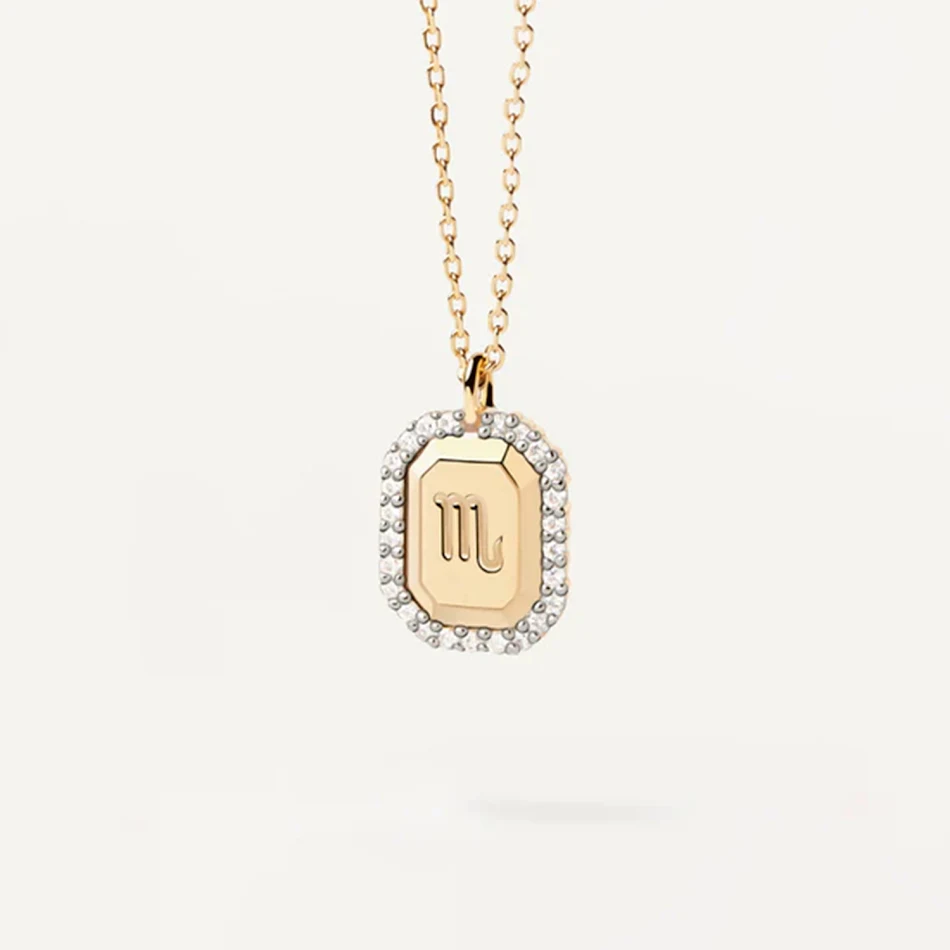 S925 Sterling zilveren damesketting met twaalf sterrenbeelden hanger en witte zirkonen, een elegant cadeau.