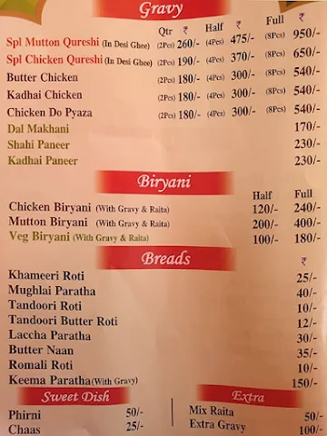 Mutton Qureshi menu 