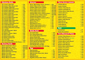 Apnas Kababs and Rolls menu 