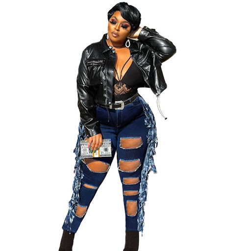 Title 2, Ripped Fringed Slim Fit Street Trend Jeans, a m...