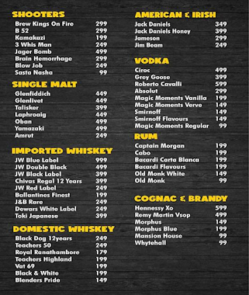 Brew Kings menu 