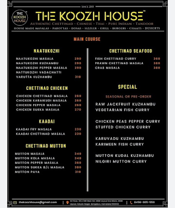 The Koozh House menu 