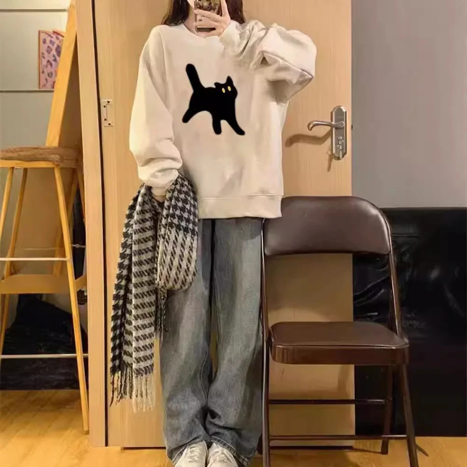 Amerikanischer Retro-Oversize-Rundhalspullover für Damen