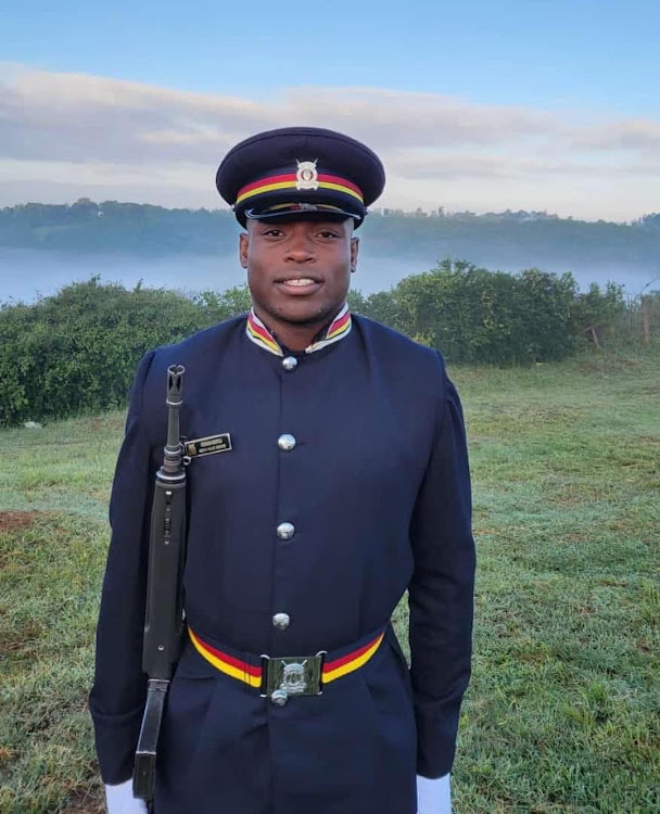 Police Constable Ferdinand Omanyala after graduating at the Kiganjo Police Training College on Tuesday