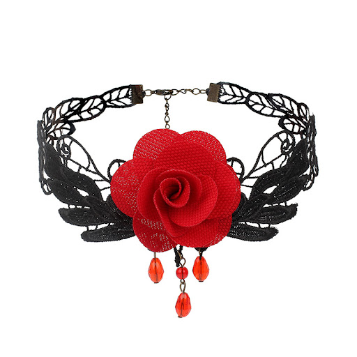 Title 2, Collier Ras de Cou Dentelle Fleur Rose Gothique...