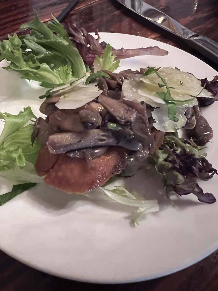 Bruschetta with mushrooms and truffle oil