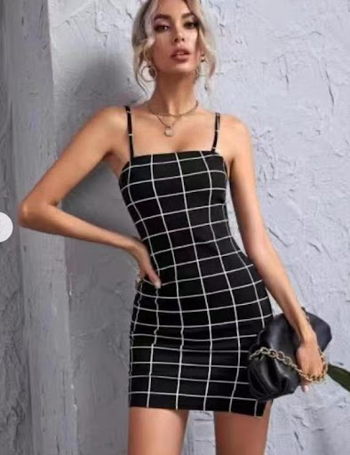 Title 2, Retro Plaid Sexy Spaghetti Strap Bodycon Mini D...