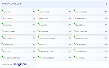 Dosa Guru menu 