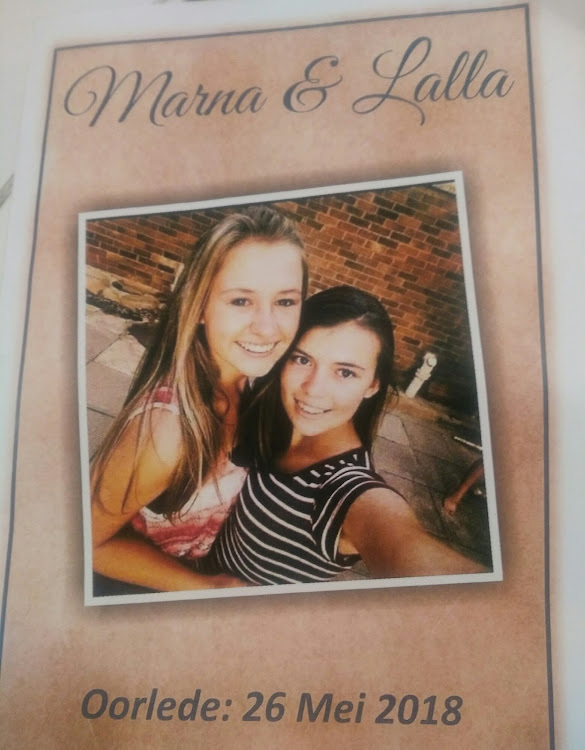 A picture of the funeral programme of Marna Engelbrecht and Sharnelle (Lalla) Hough