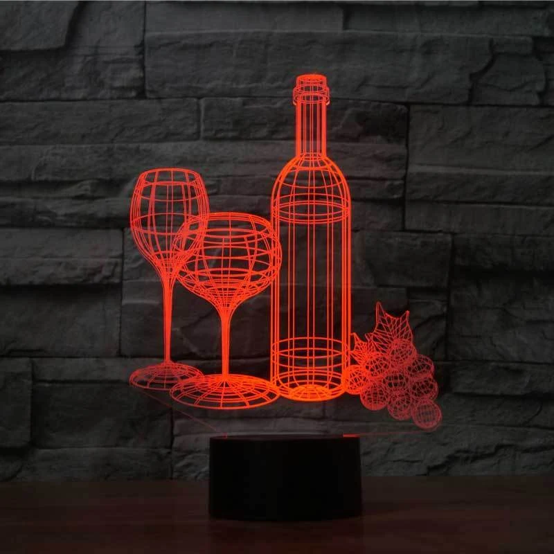 Lampe de chevet 3D Bouteille de Vin Colorée à toucher. Éclairez votre maison avec une ambiance personnalisée et relaxante.