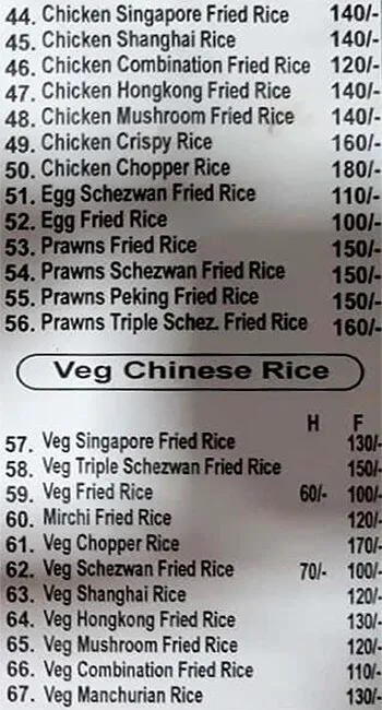 Chinese Choolah menu 