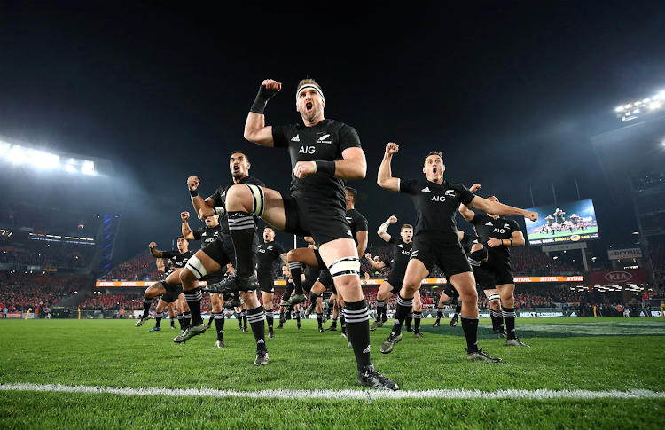 The New Zealand All Blacks perform the haka