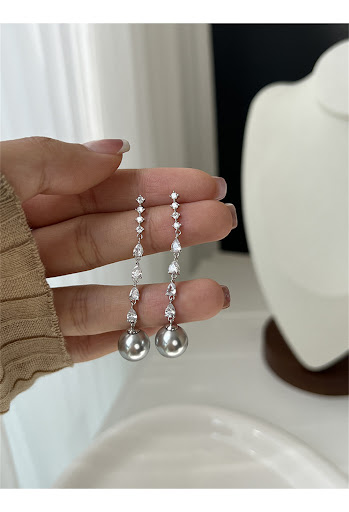Title 17, Zircon Long Pearl Earrings Womens Retro. Eleva...