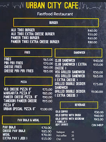 Urban City Cafe menu 