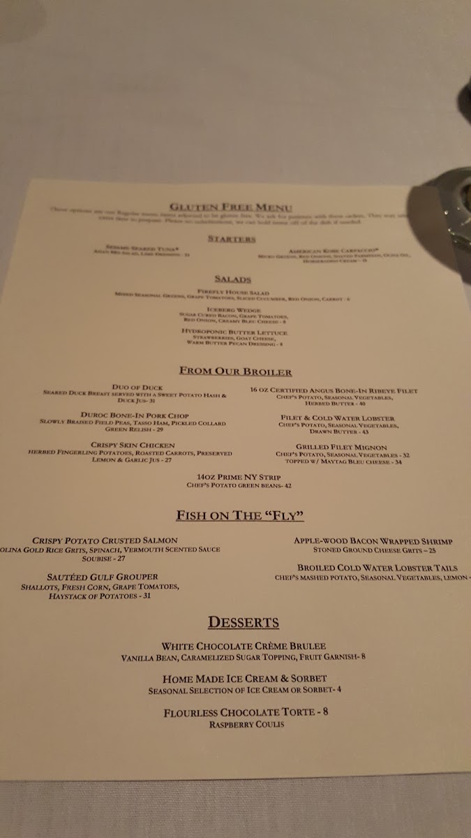 GF menu at Firefly