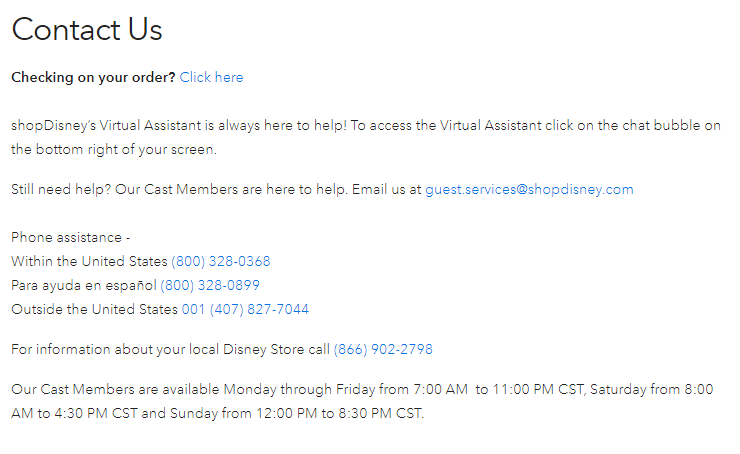 Disney Store Customer Care