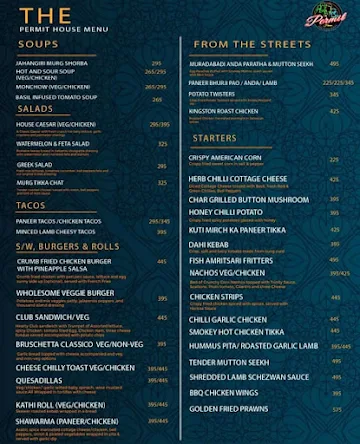 The Permit House menu 