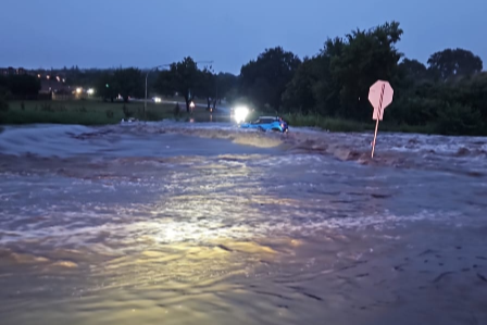 A female motorist who was trapped inside a car in a flooded road in Centurion has been rescued unharmed.