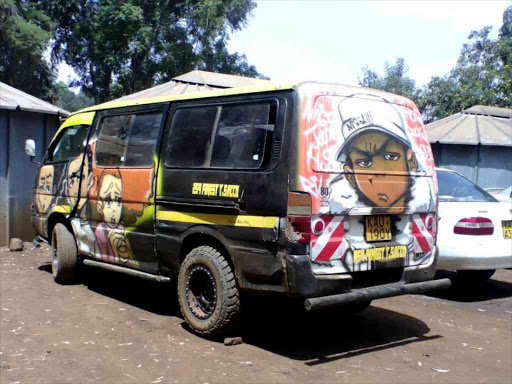 One of the matatus impounded by Makuyu police, after students were spotted hanging from its windows, August 8, 2018. /ALICE WANGECHI