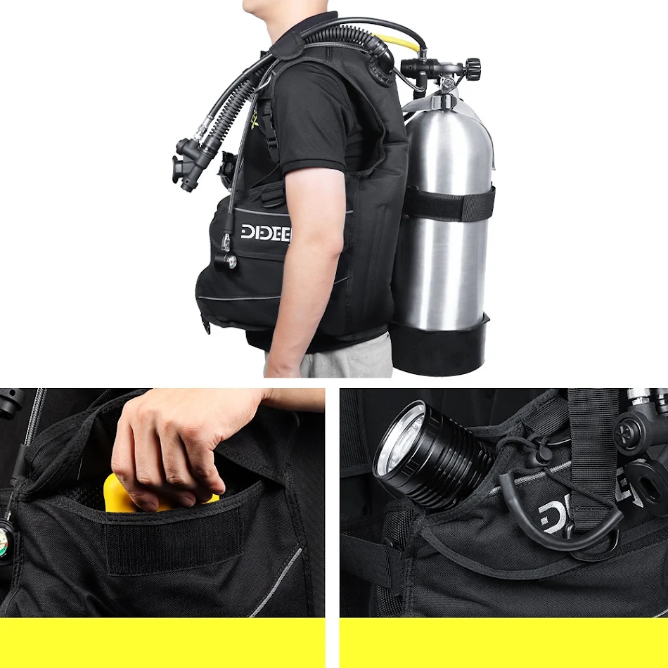 DIDEEP Chaleco Profesional de Buceo BCD Ajuste de Flotabilidad – Experimenta comodidad y control excepcionales bajo el agua.