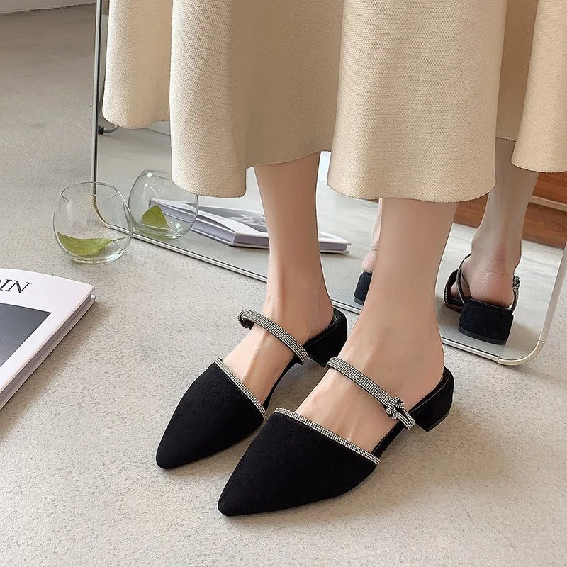 Title 2, Rhinestone Thick Heel Pointed Toe Fashion Sanda...