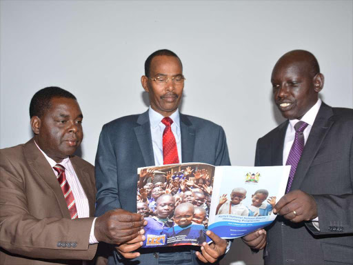 Head, division of child and adolescent health Dr Stewart Kabaka, director of primary education Abdi Habat, and Education PS Belio Kipsang yesterday /PATRICK VIDIJA