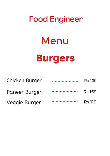 Food Engineer menu 