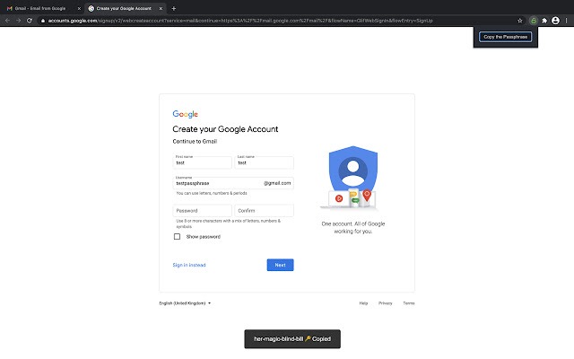 Passphrase chrome extension