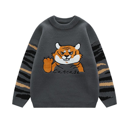 Title 13, Vintage Colorblock Embroidered Tiger Crewneck S...