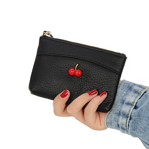 Title 5, Ladies cherry zipper leather coin purse, a smal...
