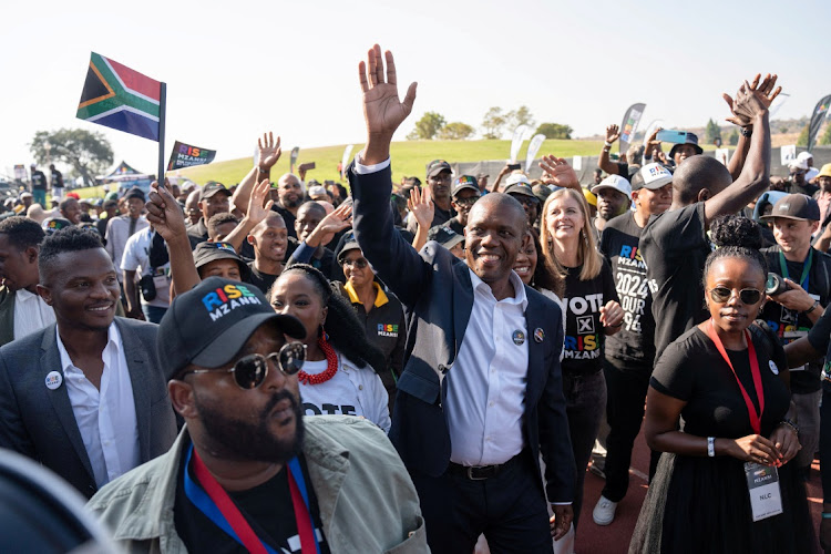 Songezo Zibi, leader of Rise Mzansi, gestures during an election rally ahead of the general election, in Johannesburg, May 19 2024. Picture: REUTERS/IHSAAN HAFFEJEE