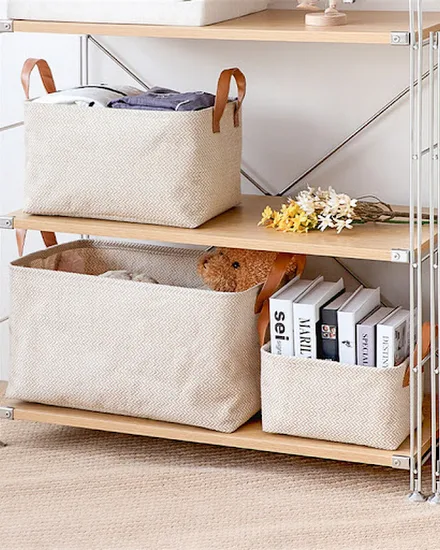 Jute Fabric Storage Basket With Handles Foldable Woven Or... - 1