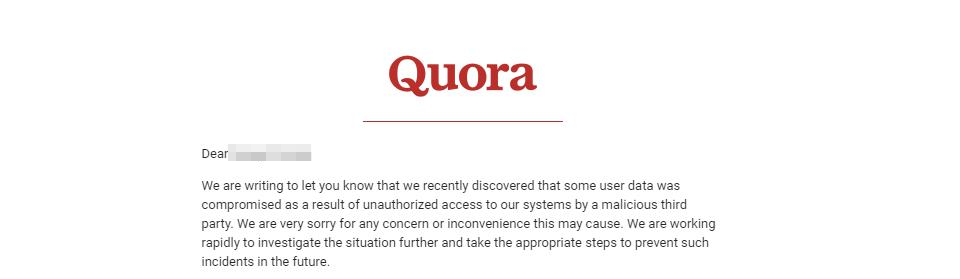 quora breach email