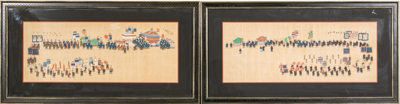 a pair of painted Chinese military panels in black frames