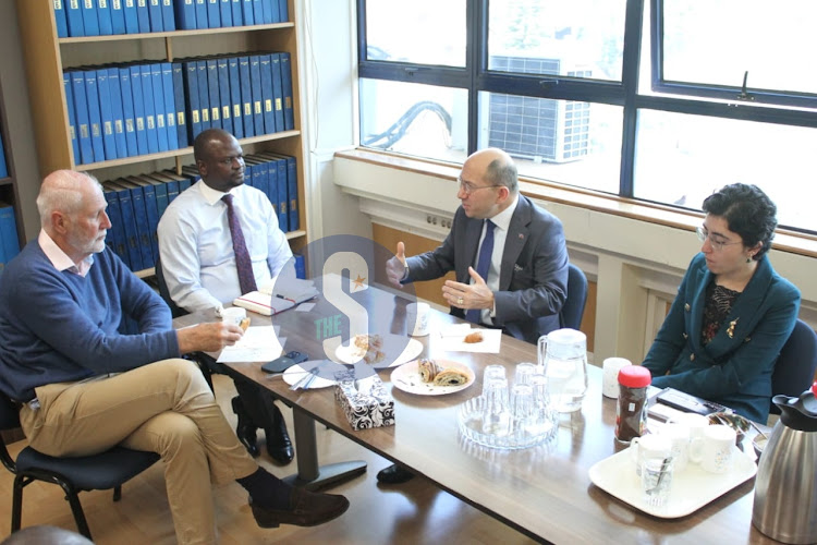 Radio Africa Group Convergence Editor William Pike, Head of Content Paul Illado, Turkey Ambassador Subutay Yüksel and Canan Bilecen during a meeting at Radio Africa Group Westlands on February 1, 2023.