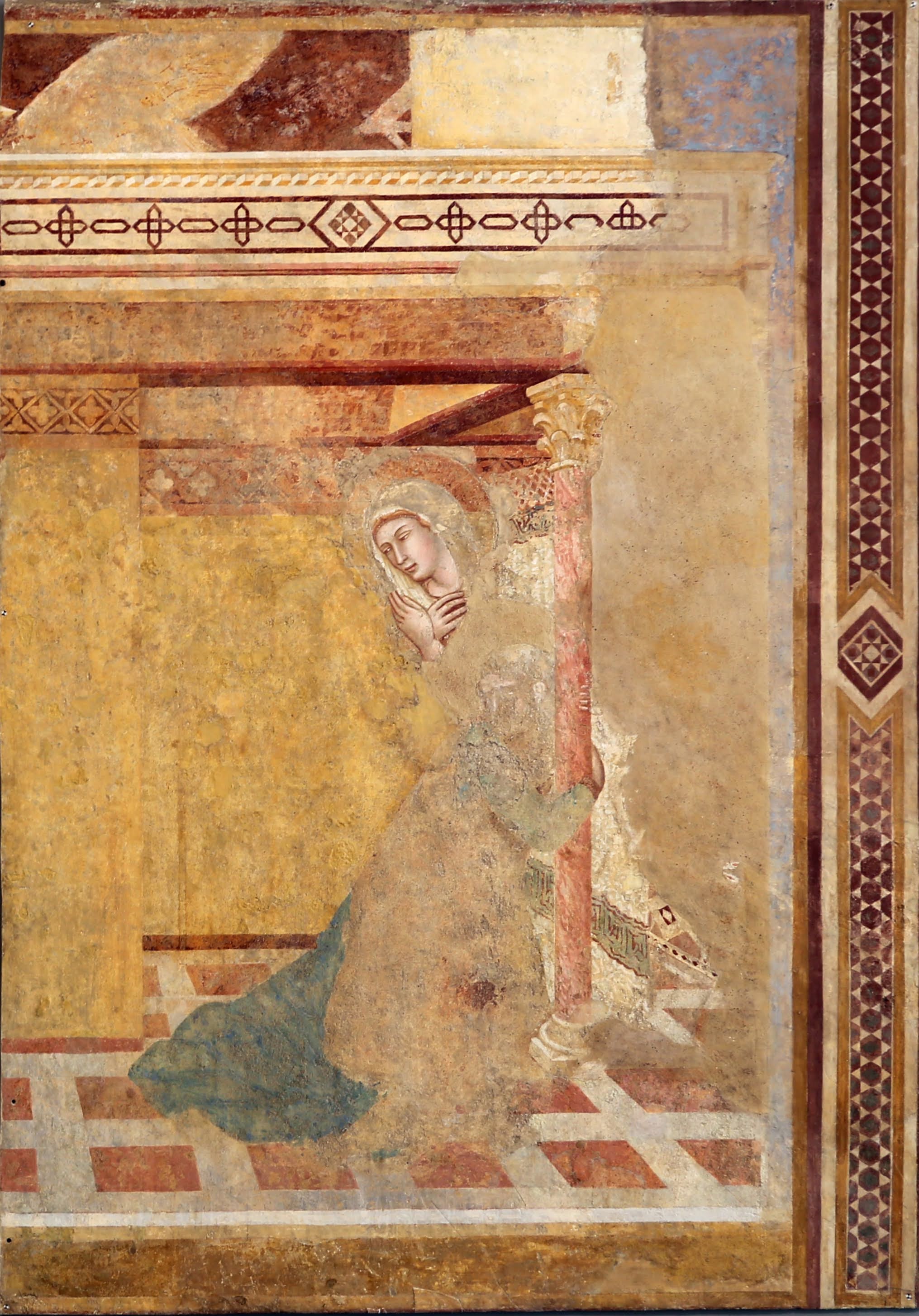 Ambrogio Lorenzetti, Annunciazione (particolare Maria) chiesa di San Galgano a Montesiepi (Chiusdino), Toscana