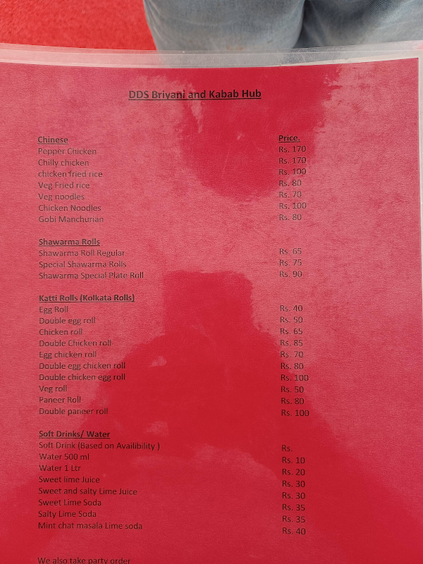 DDS BRIYANI AND KABAB HUB menu 