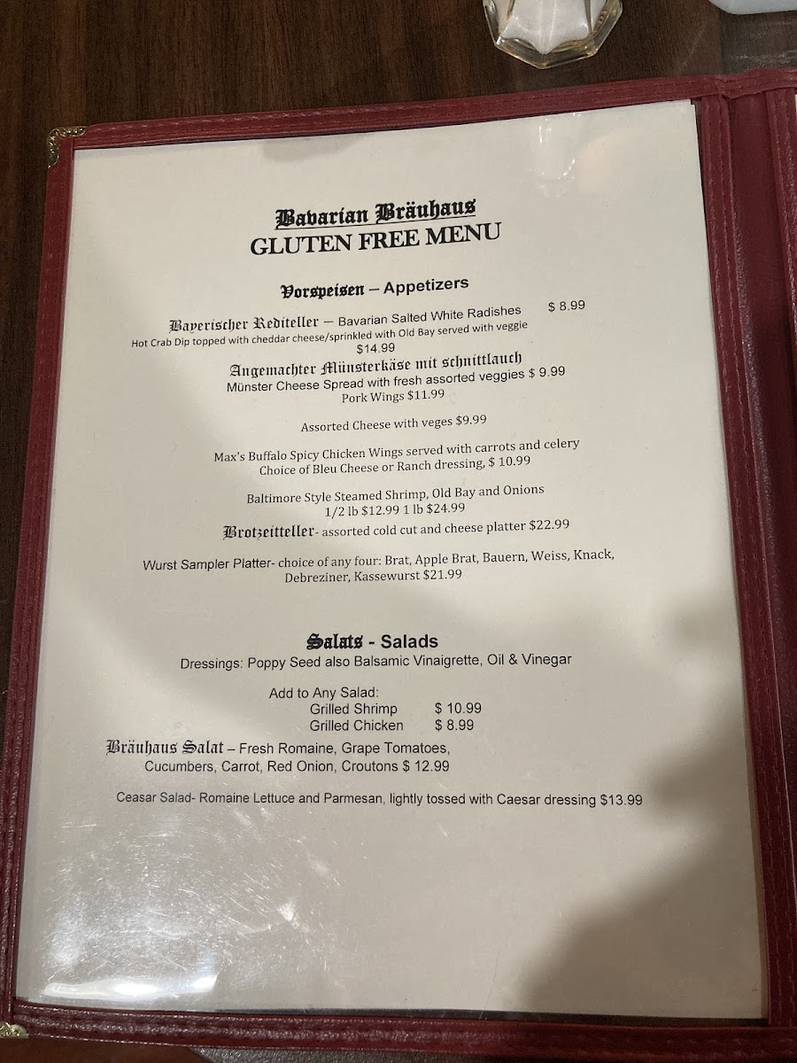 Bavarian Brauhaus gluten-free menu