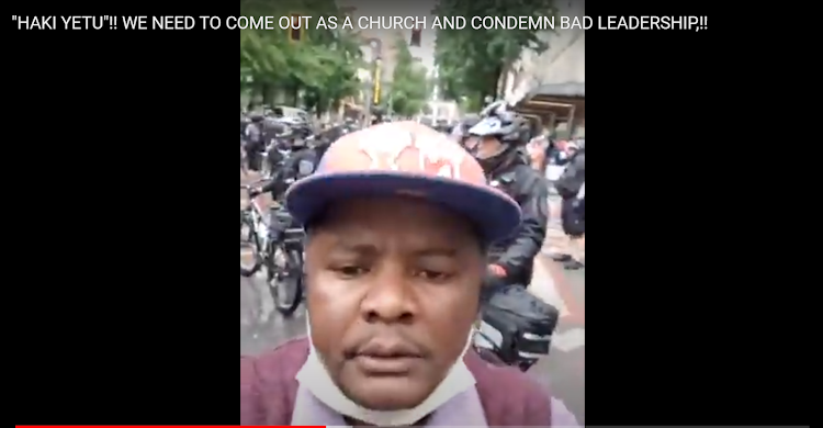 Bishop Ngash at the demonstration in Seattle, Washington