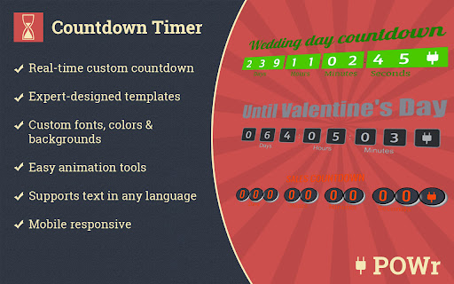 Countdown Timer Real-time custom countdown. Expert-designed templates Custom fonts, colors backgrounds Easy animation Supports language Mobile responsive Wedding day court 0 683 000 OO OO 