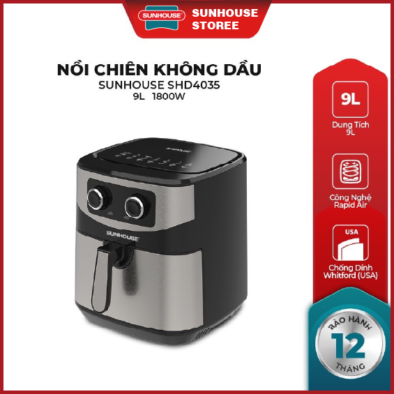 Nồi Chiên Không Dầu 9L Sunhouse Shd4035 Hàng Chính Hãng 100% An Toàn Cho Sức Khỏe - Bảo Hành 12 Tháng