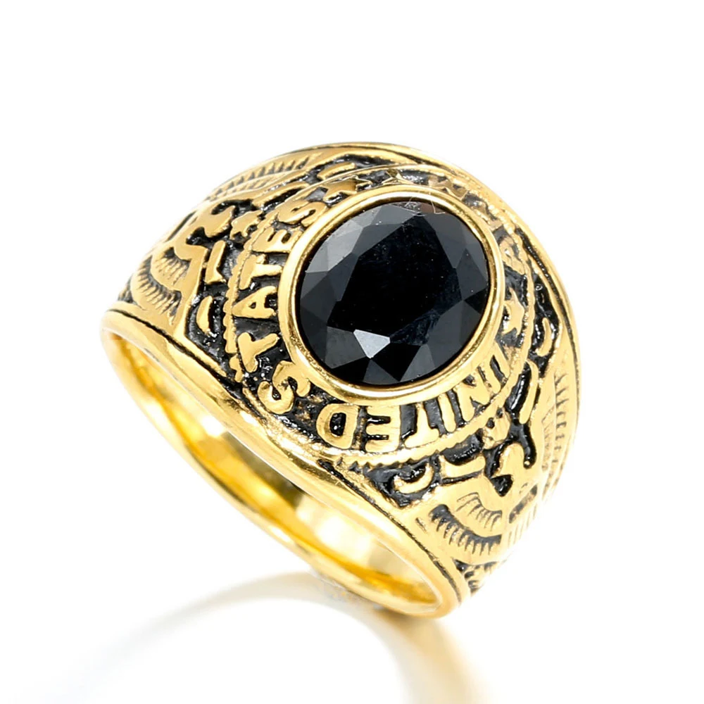 Title 8, Bague simple rétro en acier titane ornée de dia...