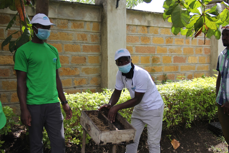 Homa Bay Nema officials demonstrate how bare lands caused by de-forestation is affected by soil erosion at Nema offices in Homa Bay town on April 3,2021