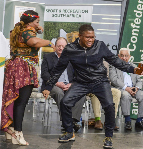 Sports Minister Fikile Mbalula during the Welcoming ceremony of Team South Africa from the Rio 2016 Paralympics at OR Tambo Airport on September 20, 2016 in Johannesburg, South Africa. (Photo by Sydney Seshibedi/Gallo Images)