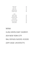 Guru Kripa Chat Chopati menu 4