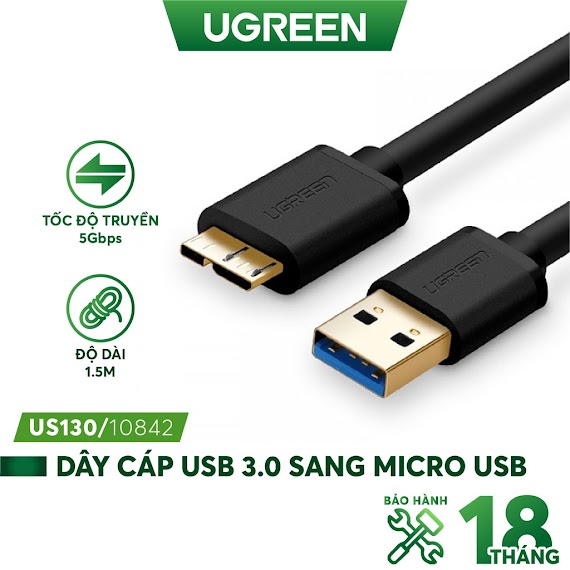 Dây Micro Usb 3.0 Mạ Vàng Dài Từ 0.25 - 2M Ugreen Us130 Dạng Dây Dẹt Và Tròn